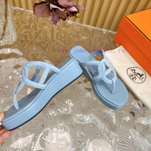 Top notch heel Hemers 2024 SS Hermes early spring new clip on thick soled slippers with genuetnxmtnw - Image 8