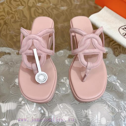 Top notch heel Hemers 2024 SS Hermes early spring new clip on thick soled slippers with genu613y1au1 - Image 12