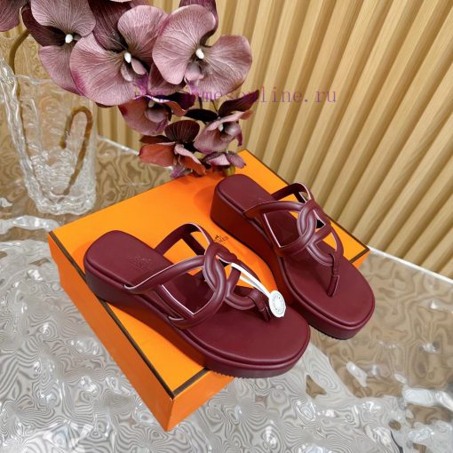 Top notch heel Hemers 2024 SS Hermes early spring new clip on thick soled slippers with genua013cgux