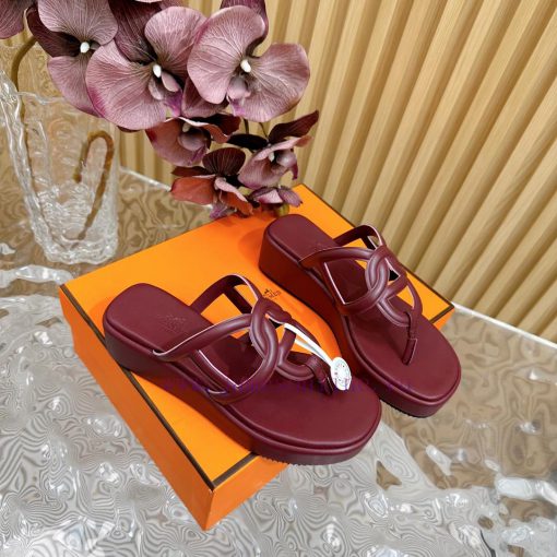 Top notch heel Hemers 2024 SS Hermes early spring new clip on thick soled slippers with genua013cgux - Image 2