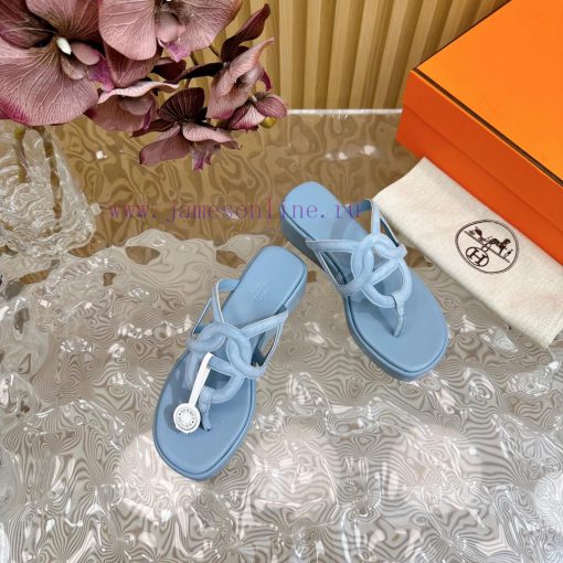 Top notch heel Hemers 2024 SS Hermes early spring new clip on thick soled slippers with genuetnxmtnw - Image 10