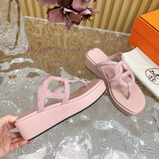 Top notch heel Hemers 2024 SS Hermes early spring new clip on thick soled slippers with genu613y1au1 - Image 14