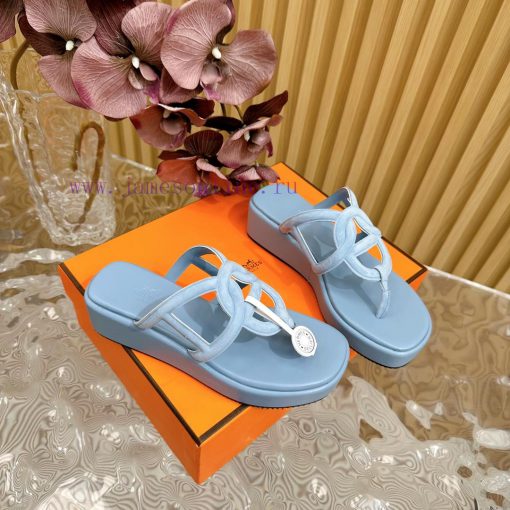 Top notch heel Hemers 2024 SS Hermes early spring new clip on thick soled slippers with genuetnxmtnw - Image 11