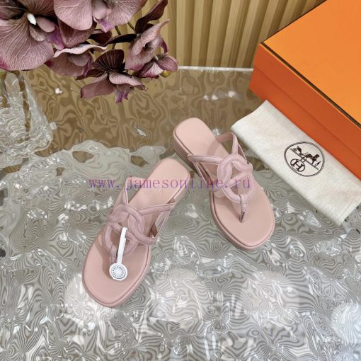 Top notch heel Hemers 2024 SS Hermes early spring new clip on thick soled slippers with genu613y1au1 - Image 15