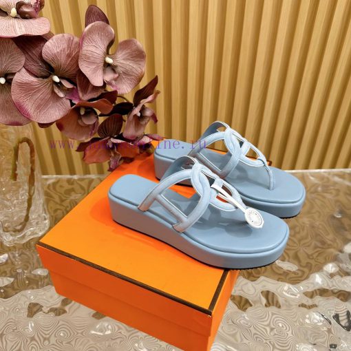 Top notch heel Hemers 2024 SS Hermes early spring new clip on thick soled slippers with genuetnxmtnw - Image 13