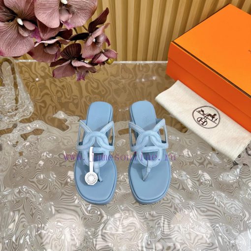Top notch heel Hemers 2024 SS Hermes early spring new clip on thick soled slippers with genuetnxmtnw - Image 14