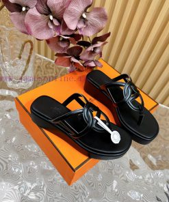 Top notch heel Hemers 2024 SS Hermes early spring new clip on thick soled slippers with genurdzmzfen