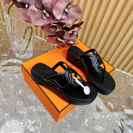 Top notch heel Hemers 2024 SS Hermes early spring new clip on thick soled slippers with genurdzmzfen