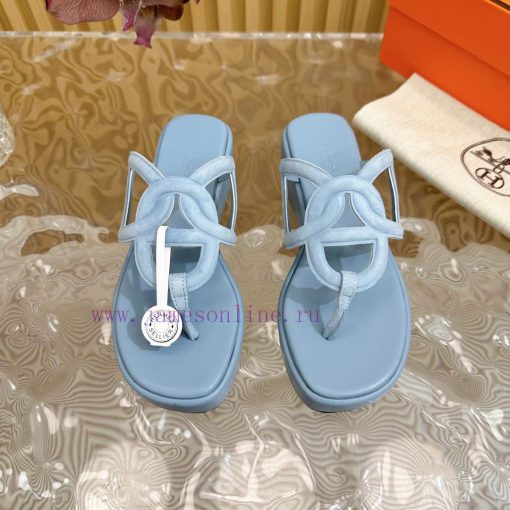 Top notch heel Hemers 2024 SS Hermes early spring new clip on thick soled slippers with genuetnxmtnw - Image 15