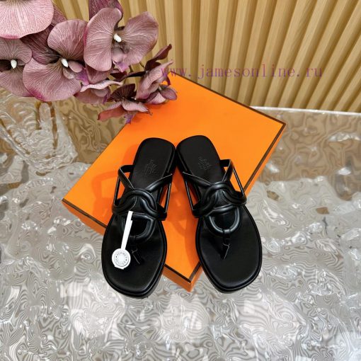 Top notch heel Hemers 2024 SS Hermes early spring new clip on thick soled slippers with genurdzmzfen - Image 4
