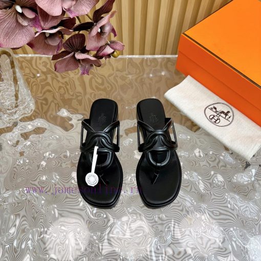 Top notch heel Hemers 2024 SS Hermes early spring new clip on thick soled slippers with genurdzmzfen - Image 6