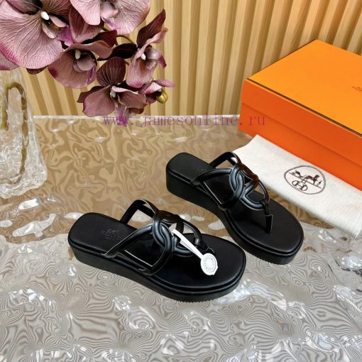 Top notch heel Hemers 2024 SS Hermes early spring new clip on thick soled slippers with genurdzmzfen - Image 8