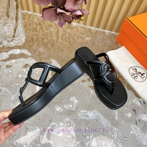 Top notch heel Hemers 2024 SS Hermes early spring new clip on thick soled slippers with genurdzmzfen - Image 9