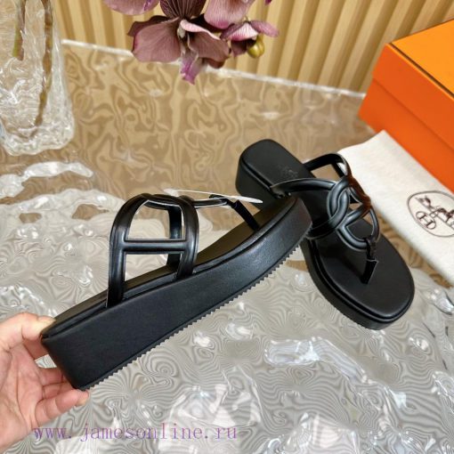 Top notch heel Hemers 2024 SS Hermes early spring new clip on thick soled slippers with genurdzmzfen - Image 10