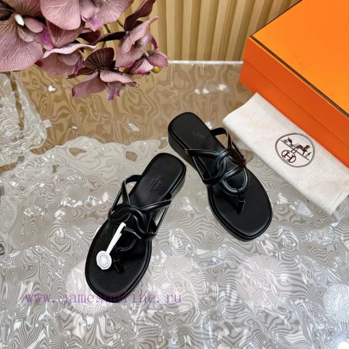 Top notch heel Hemers 2024 SS Hermes early spring new clip on thick soled slippers with genurdzmzfen - Image 16