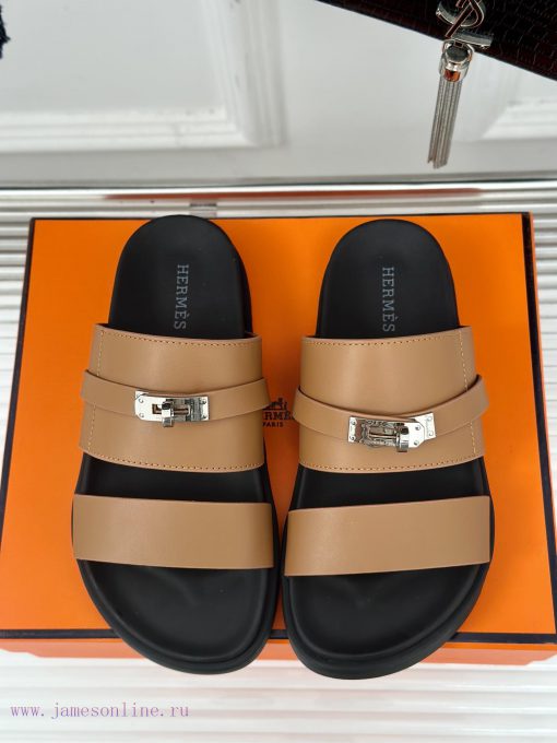 Male+10Herm è s/Herm è s Classic Kelly Button Second Uncle SlippersKelly's buckle is completx5306rcd - Image 5