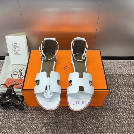 Hermes Spring/Summer Classic Santorini Color blocked I-shaped Dragging Women's Shoes H Home 179qpzdg