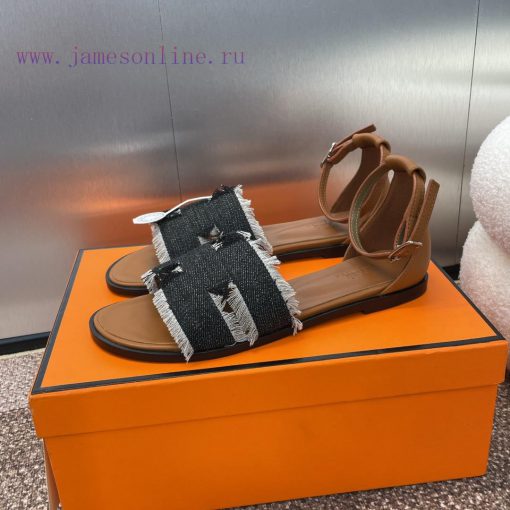 Hermes Spring/Summer Classic Santorini Color blocked I-shaped Dragging Women's Shoes H Home ql2h2c26 - Image 6