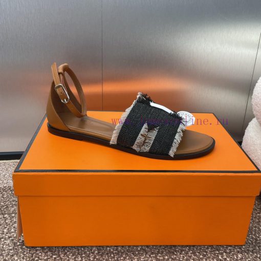 Hermes Spring/Summer Classic Santorini Color blocked I-shaped Dragging Women's Shoes H Home ql2h2c26 - Image 7