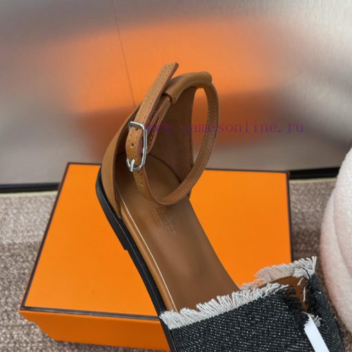 Hermes Spring/Summer Classic Santorini Color blocked I-shaped Dragging Women's Shoes H Home ql2h2c26 - Image 9