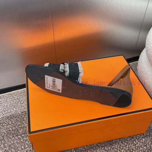 Hermes Spring/Summer Classic Santorini Color blocked I-shaped Dragging Women's Shoes H Home ql2h2c26 - Image 10