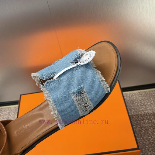 Hermes Spring/Summer Classic Santorini Color blocked I-shaped Dragging Women's Shoes H Home 1hjq7gdb - Image 5