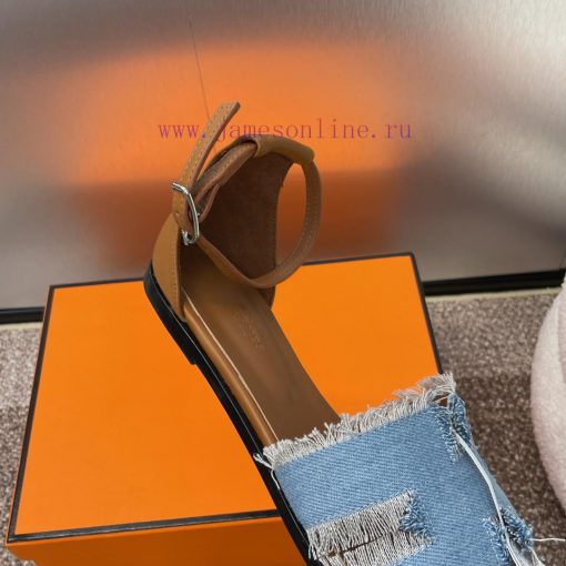 Hermes Spring/Summer Classic Santorini Color blocked I-shaped Dragging Women's Shoes H Home 1hjq7gdb - Image 9