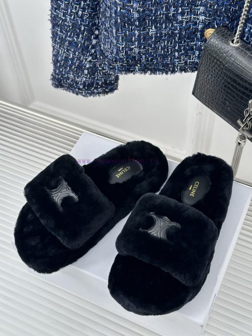 CELINE/Celine Classic Autumn/Winter Thick BottomLazy hairy slippersThis season's Celine madexdk7l359 - Image 3