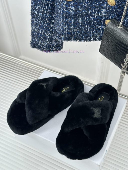 CELINE/Celine Classic Autumn/Winter Thick BottomCross hairy slippersThis season's Celine madrk32oqqe - Image 3