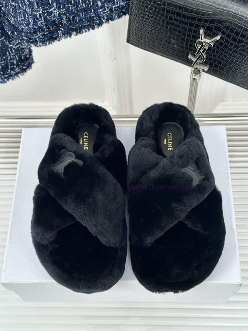 CELINE/Celine Classic Autumn/Winter Thick BottomCross hairy slippersThis season's Celine madrk32oqqe - Image 5