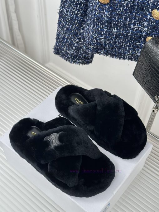 CELINE/Celine Classic Autumn/Winter Thick BottomCross hairy slippersThis season's Celine madrk32oqqe - Image 13