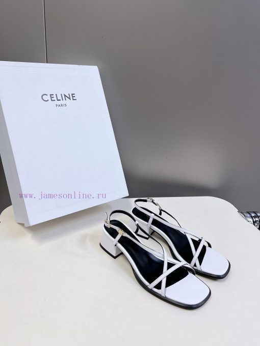 Celine's Spring/Summer Retro Triumphal Arch Fashionable Coarse Heels Sandals, Paired with So9pgzn02r - Image 3