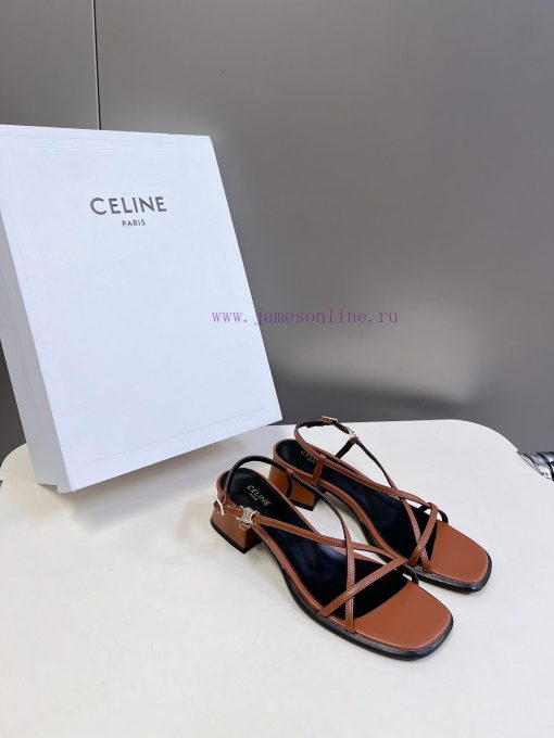 Celine's Spring/Summer Retro Triumphal Arch Fashionable Coarse Heels Sandals, Paired with Soyjp8p0b2 - Image 3