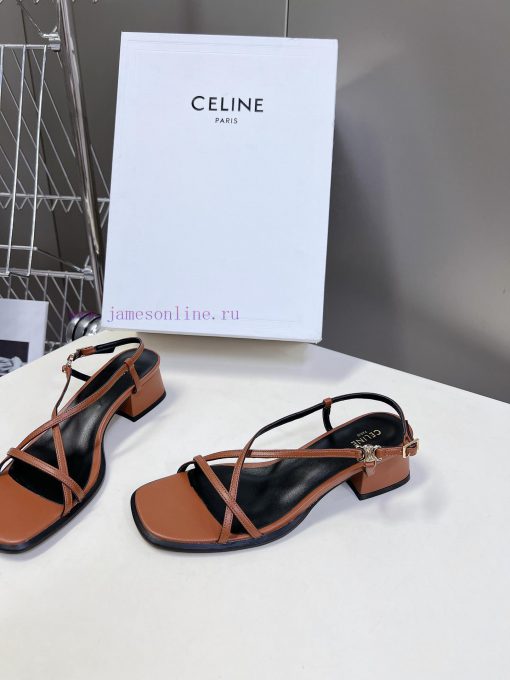 Celine's Spring/Summer Retro Triumphal Arch Fashionable Coarse Heels Sandals, Paired with Soyjp8p0b2 - Image 4