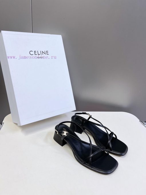 Celine's Spring/Summer Retro Triumphal Arch Fashionable Coarse Heels Sandals, Paired with Somnb755wx - Image 3