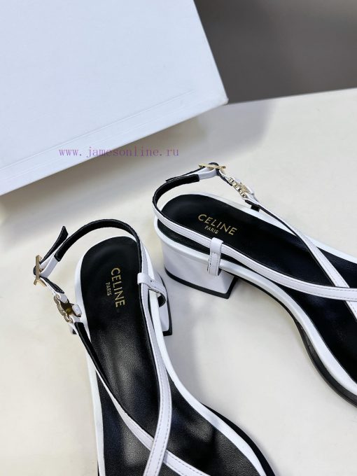 Celine's Spring/Summer Retro Triumphal Arch Fashionable Coarse Heels Sandals, Paired with So9pgzn02r - Image 9