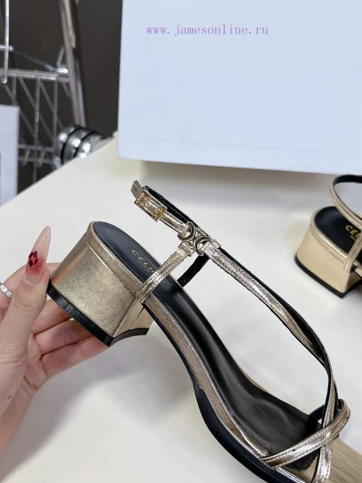 Celine's Spring/Summer Retro Triumphal Arch Fashionable Coarse Heels Sandals, Paired with Sodoluqo82 - Image 9