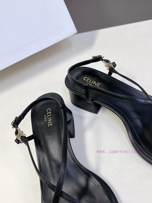 Celine's Spring/Summer Retro Triumphal Arch Fashionable Coarse Heels Sandals, Paired with Somnb755wx - Image 8