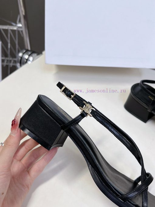 Celine's Spring/Summer Retro Triumphal Arch Fashionable Coarse Heels Sandals, Paired with Somnb755wx - Image 9