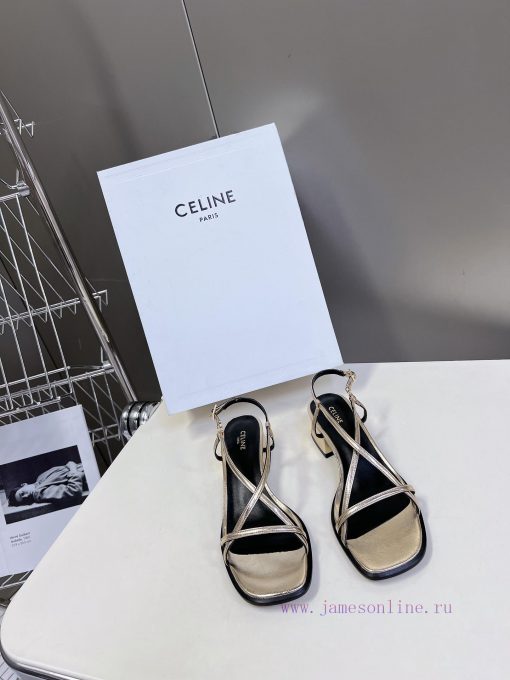 Celine's Spring/Summer Retro Triumphal Arch Fashionable Coarse Heels Sandals, Paired with Sodoluqo82 - Image 11