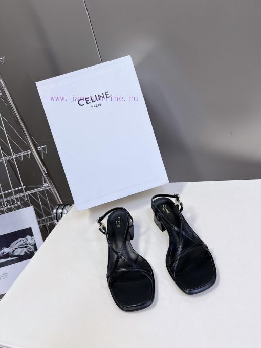 Celine's Spring/Summer Retro Triumphal Arch Fashionable Coarse Heels Sandals, Paired with Somnb755wx - Image 11
