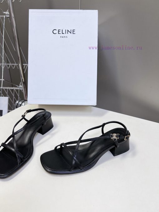 Celine's Spring/Summer Retro Triumphal Arch Fashionable Coarse Heels Sandals, Paired with Somnb755wx - Image 13