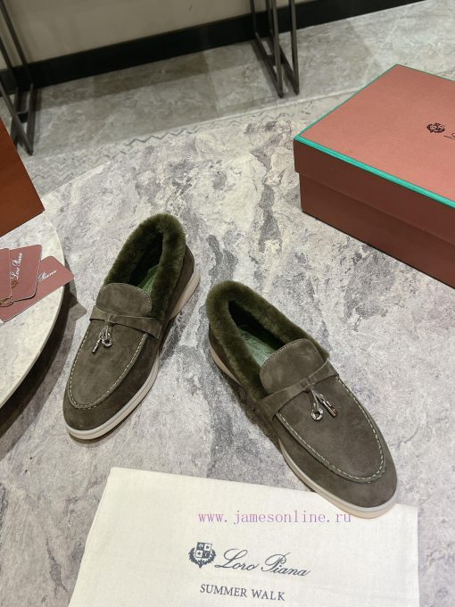 Female male 10Loro Pian * Classic Popular LP Top British Tassel Flat Hairy loafers Upgraded z5x8hh28 - Image 3