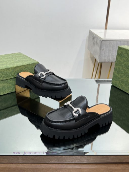 The latest GUCCI crystal diamond horseneck buckle with thick sole and Le Fu single shoes in 970k6b3u - Image 3