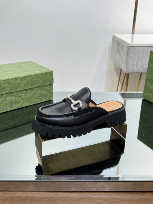 The latest GUCCI crystal diamond horseneck buckle with thick sole and Le Fu single shoes in 970k6b3u - Image 5