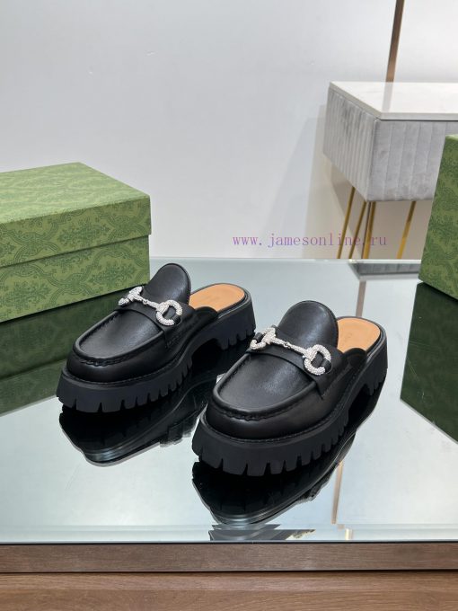 The latest GUCCI crystal diamond horseneck buckle with thick sole and Le Fu single shoes in 970k6b3u - Image 6
