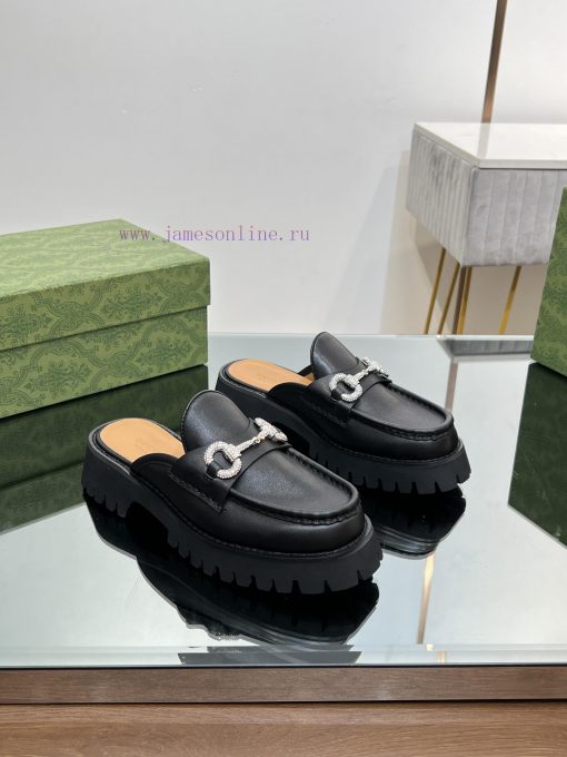 The latest GUCCI crystal diamond horseneck buckle with thick sole and Le Fu single shoes in 970k6b3u - Image 7