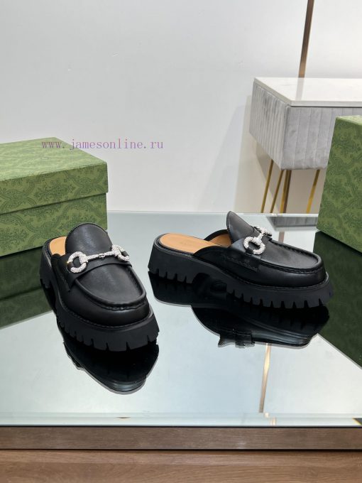The latest GUCCI crystal diamond horseneck buckle with thick sole and Le Fu single shoes in 970k6b3u - Image 8