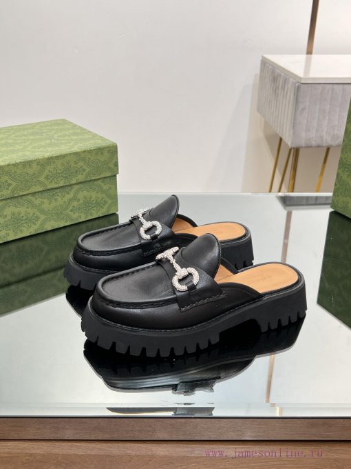 The latest GUCCI crystal diamond horseneck buckle with thick sole and Le Fu single shoes in 970k6b3u - Image 9