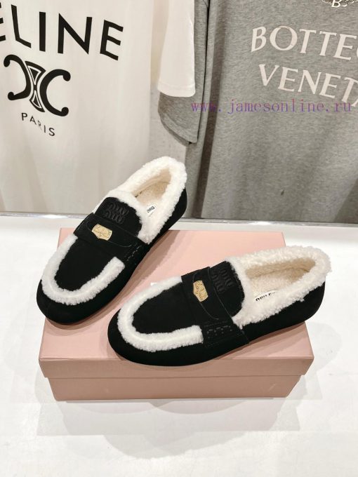 . MiuM * u/Miu * Miu 2024 Autumn/Winter Fashion Style Coin Driving Shoes with Mao Le Fu Shoeycg5b8ns - Image 3